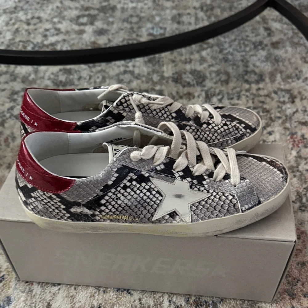 Golden Goose Snakeskin Sneakers with Red and White Accents - Picture 3 of 6